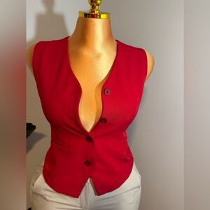 Sleek Red Button-Front Women's Vest